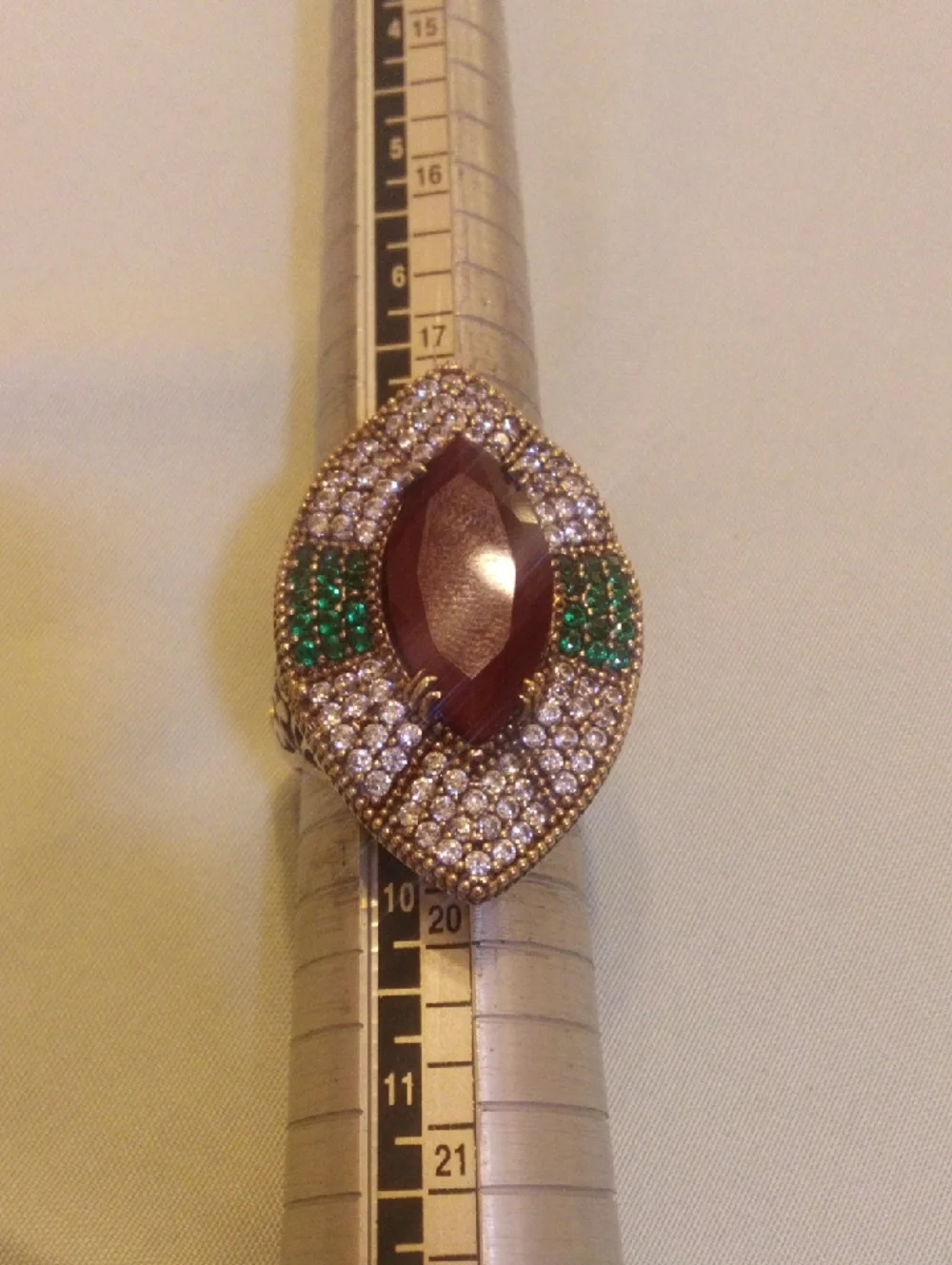 Gold-Tone Red Marquise Statement Ring with Green and Clear Accent Stones - Picture 6 of 6